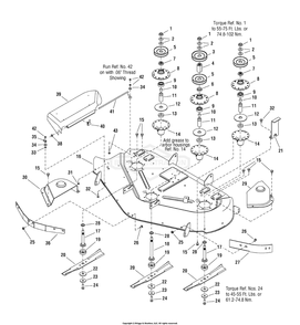 50-Inch Mower Deck - Housing And Arbor Group Diagram and Parts List for 107607010 (2690713)(2007) Briggs and Stratton Lawn Tractor